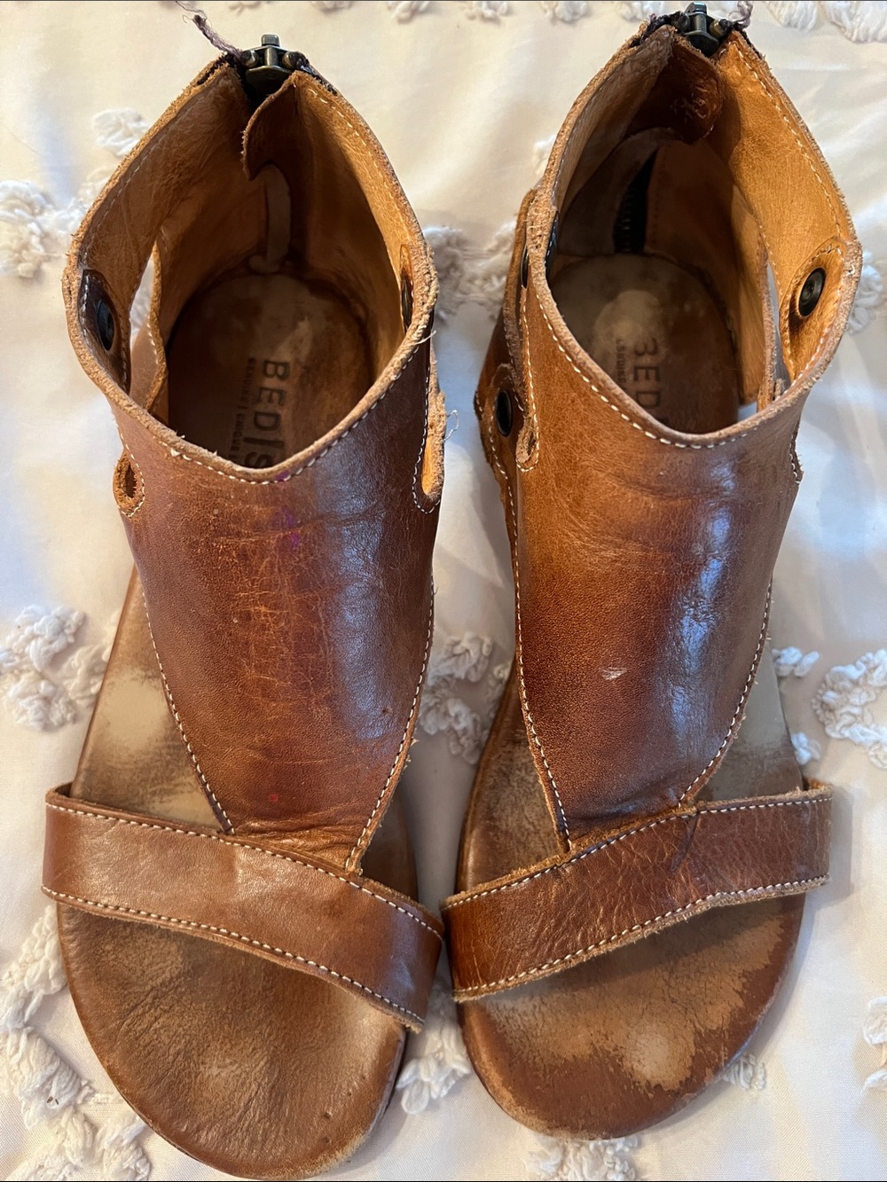 BED|STU Tan Brown Leather Open-Toe Ankle Wrap Sandals